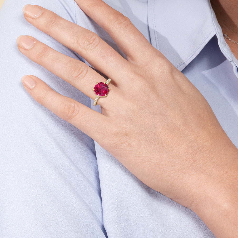 The Florence Ring with Created Ruby Cut Diamond in 14KT Yellow Gold view 6
