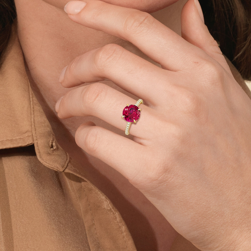 The Mariner Ring with Created Ruby Cut Diamond in 14KT Yellow Gold view 5

