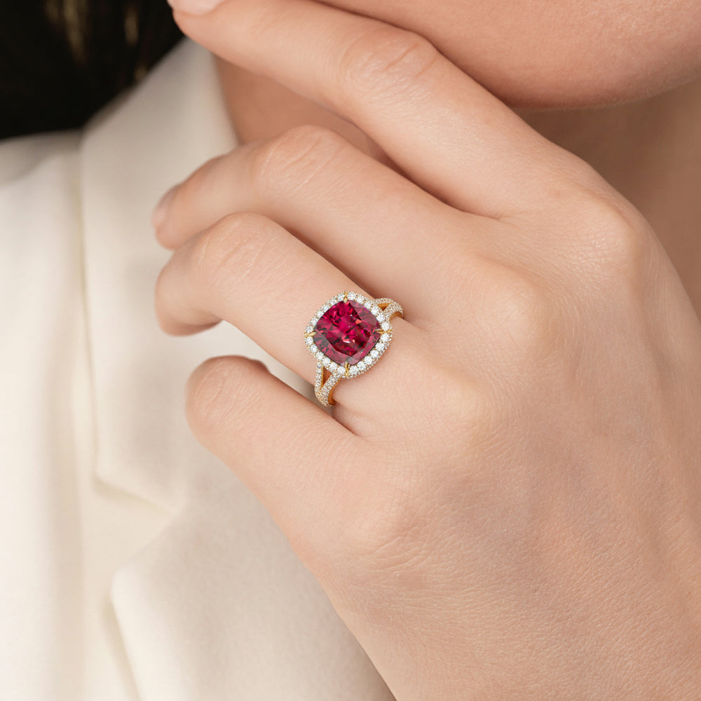 The Viridalis Ring with Created Ruby Cut Diamond in 14KT Yellow Gold view 5
