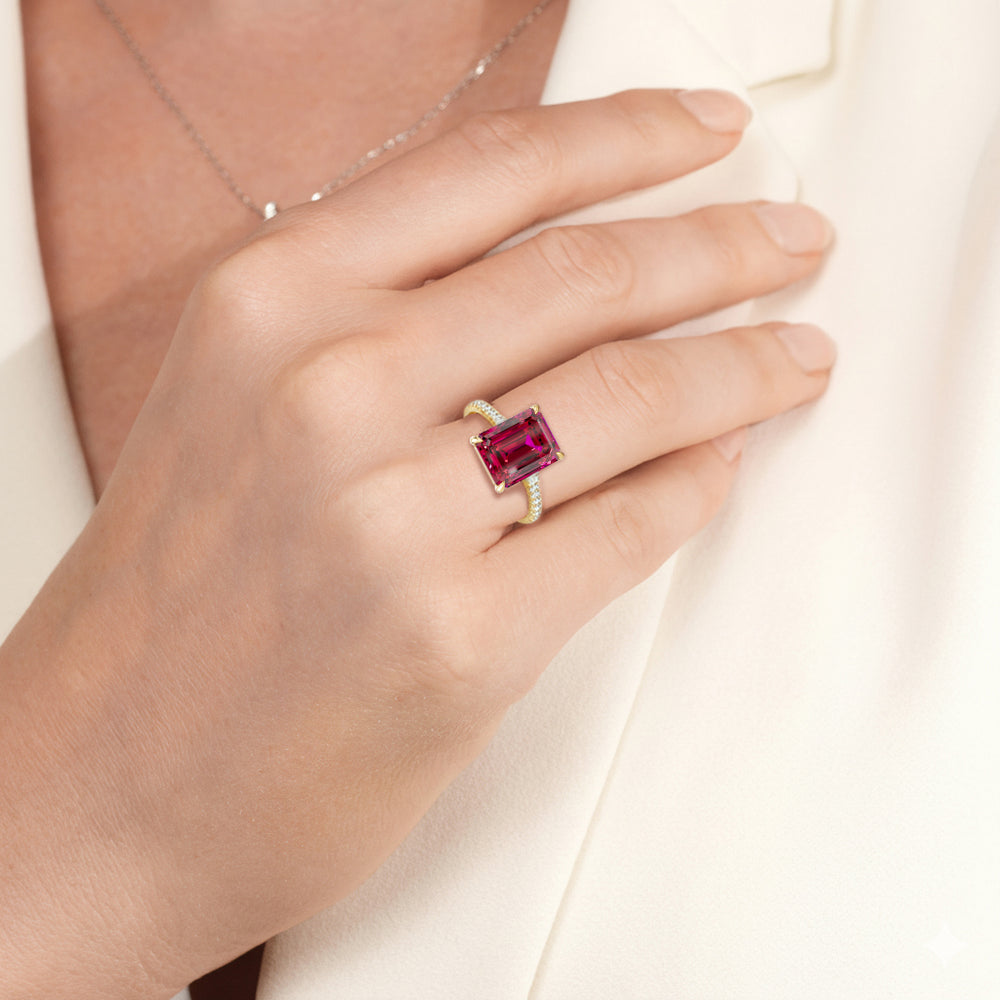 The Rosavira Ring with Created Ruby Cut Diamond in 14KT Platinum view 5

