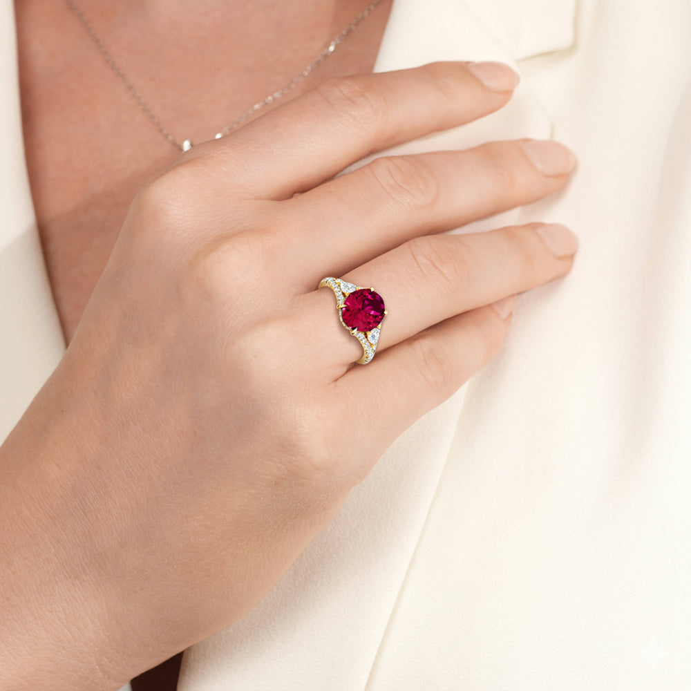 The Viridelle Ring with Created Ruby Cut Diamond in 14KT Yellow Gold view 5
