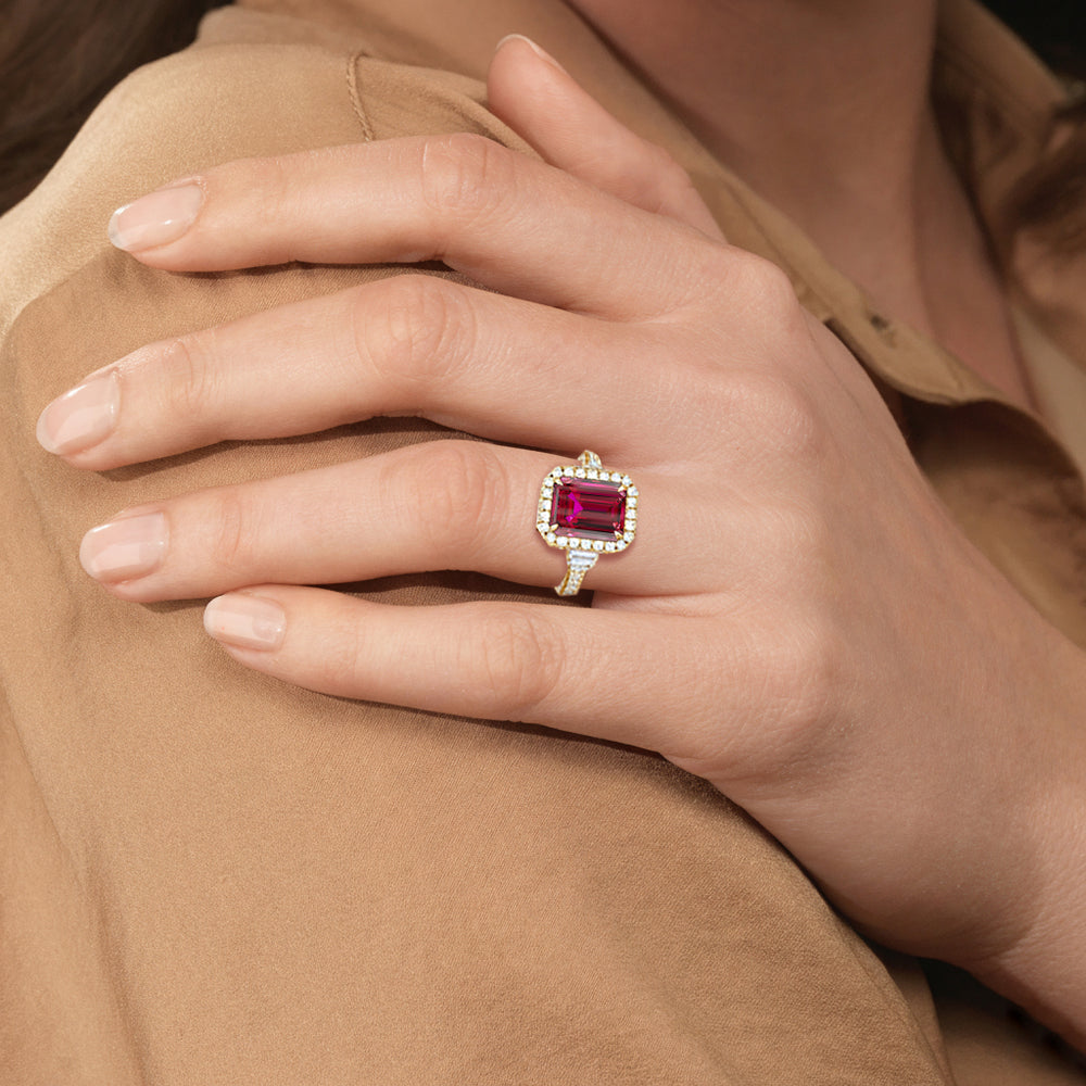 The Nocturne Ring with Created Ruby Cut Diamond in 14KT Yellow Gold view 6
