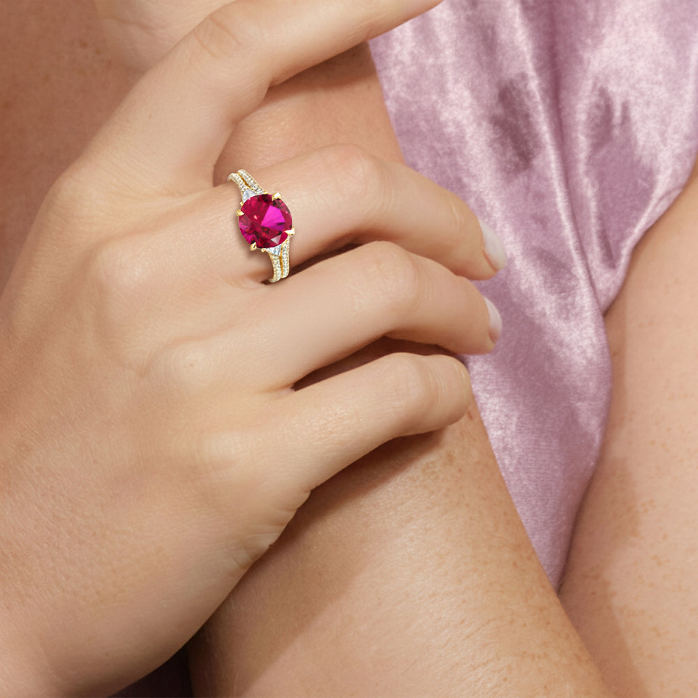 The Indigo Ring with Created Ruby Cut Diamond in 14KT Yellow Gold view 4
