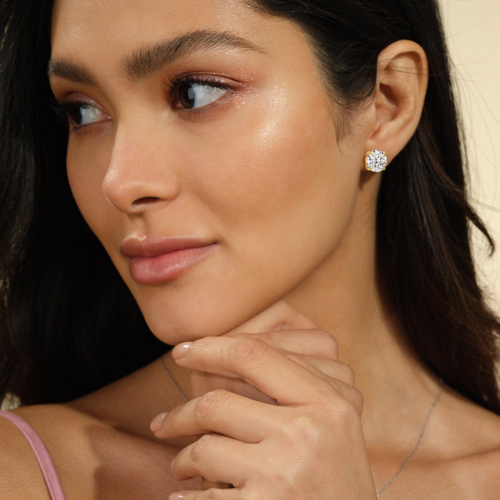 Certified Luxe Four Prong Lab Diamond Stud Earrings (IGI G+ VS+) with Platinum / Lab / 10 Cut Diamond in 14KT Platinum / Lab / 10 view 3
