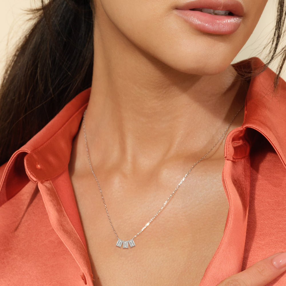 Trio Emerald Cluster Necklace with 14KT White Gold / Lab / 2 1/4 Cut Diamond in 14KT White Gold / Lab / 2 1/4 view 3
