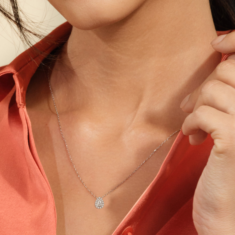 Halo Pear Lab Created Diamond Necklace with 14KT White Gold / Lab / 3/4 Cut Diamond in 14KT White Gold / Lab / 3/4 view 2
