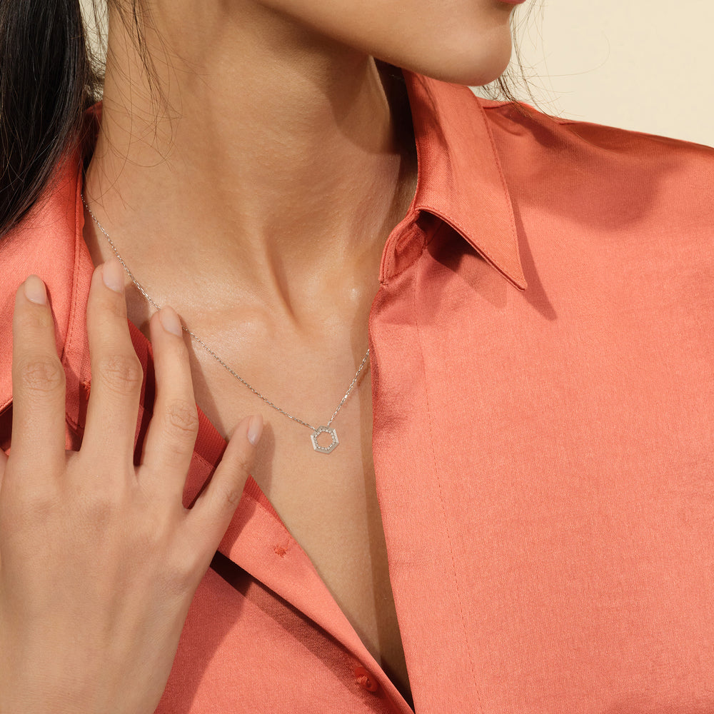 Petite Hexagon Geometry Necklace with 14KT Yellow Gold / Lab / 1/8 Cut Diamond in 14KT Yellow Gold / Lab / 1/8 view 2
