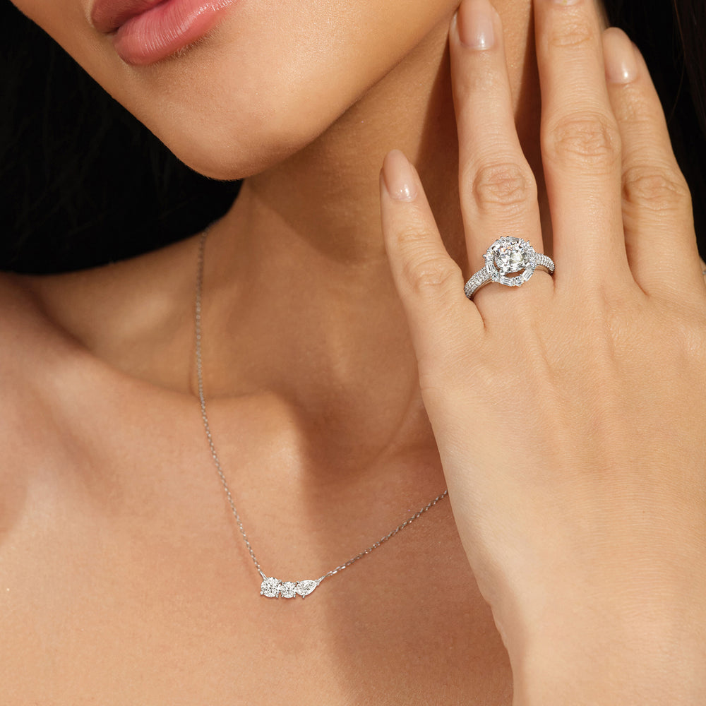 Trio Pear Cluster Necklace with 14KT White Gold / Lab / 1 1/2 Cut Diamond in 14KT White Gold / Lab / 1 1/2 view 3
