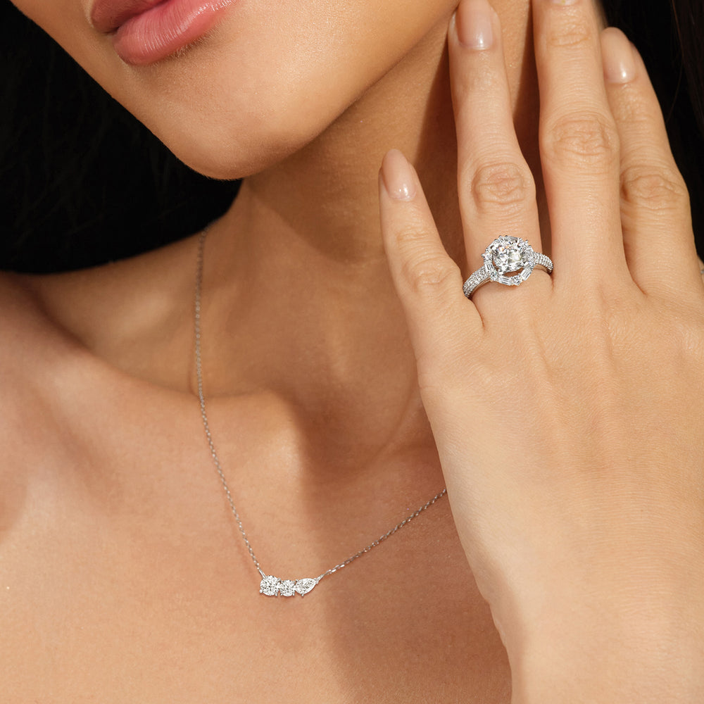 Trio Pear Cluster Necklace with Sterling Silver / Lab / 1 1/2 Cut Diamond in 14KT Sterling Silver / Lab / 1 1/2 view 3
