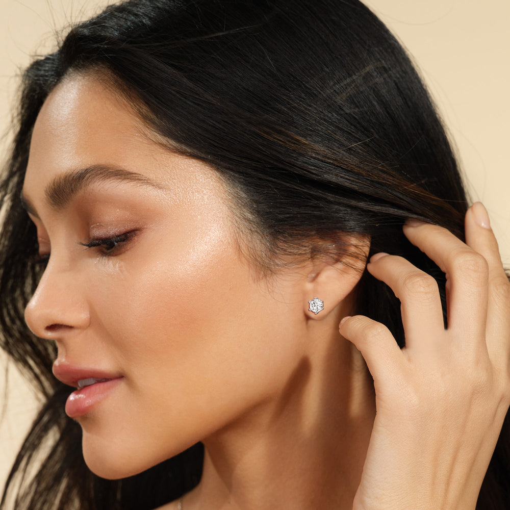 Round Diamond Six Prong Stud Earrings (F/G SI+) with 14KT Yellow Gold / Lab / 2 Cut Diamond in 14KT Yellow Gold / Lab / 2 view 3
