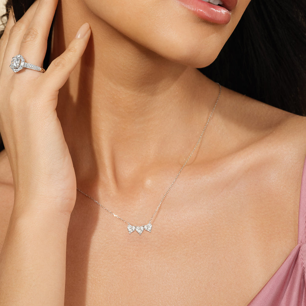 Trio Heart Cluster Diamond Necklace with 14KT Yellow Gold / Lab / 1 1/2 Cut Diamond in 14KT Yellow Gold / Lab / 1 1/2 view 3
