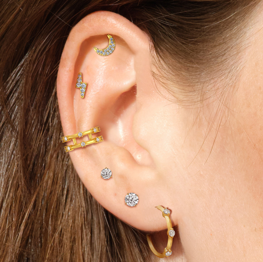 Knife Edge Station Hoops Medium with 14KT White Gold / Lab / 1/2 Cut Diamond in 14KT White Gold / Lab / 1/2 view 4
