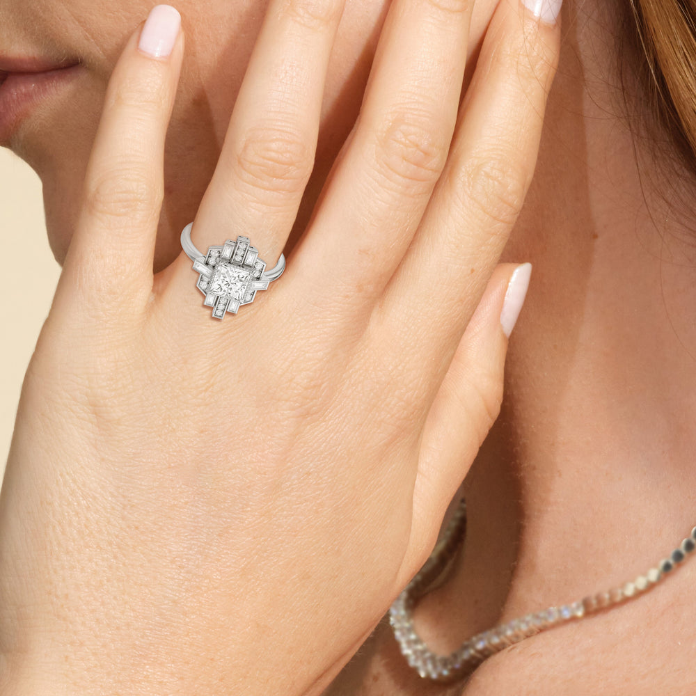 Model Wearing The Gatsby Ring with Lab Grown Diamond view