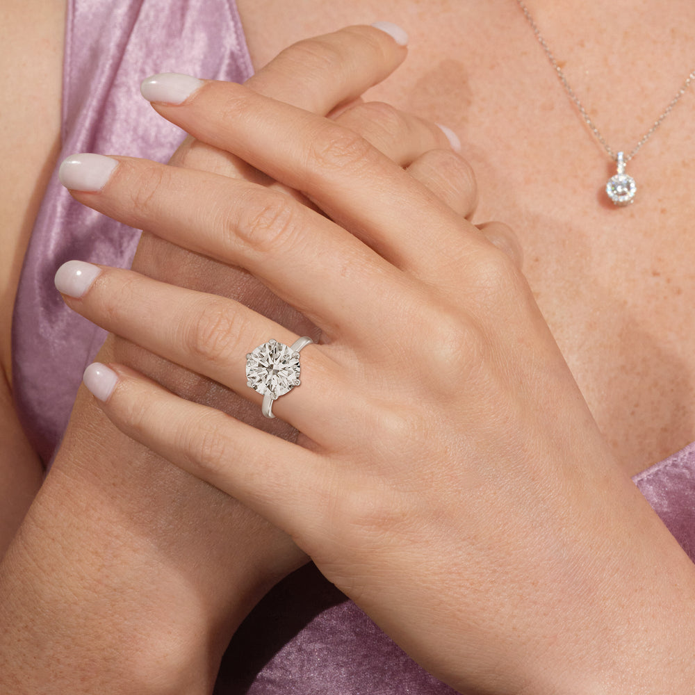 Model Wearing Elevated Hidden Halo Ring with Lab Grown Diamond view