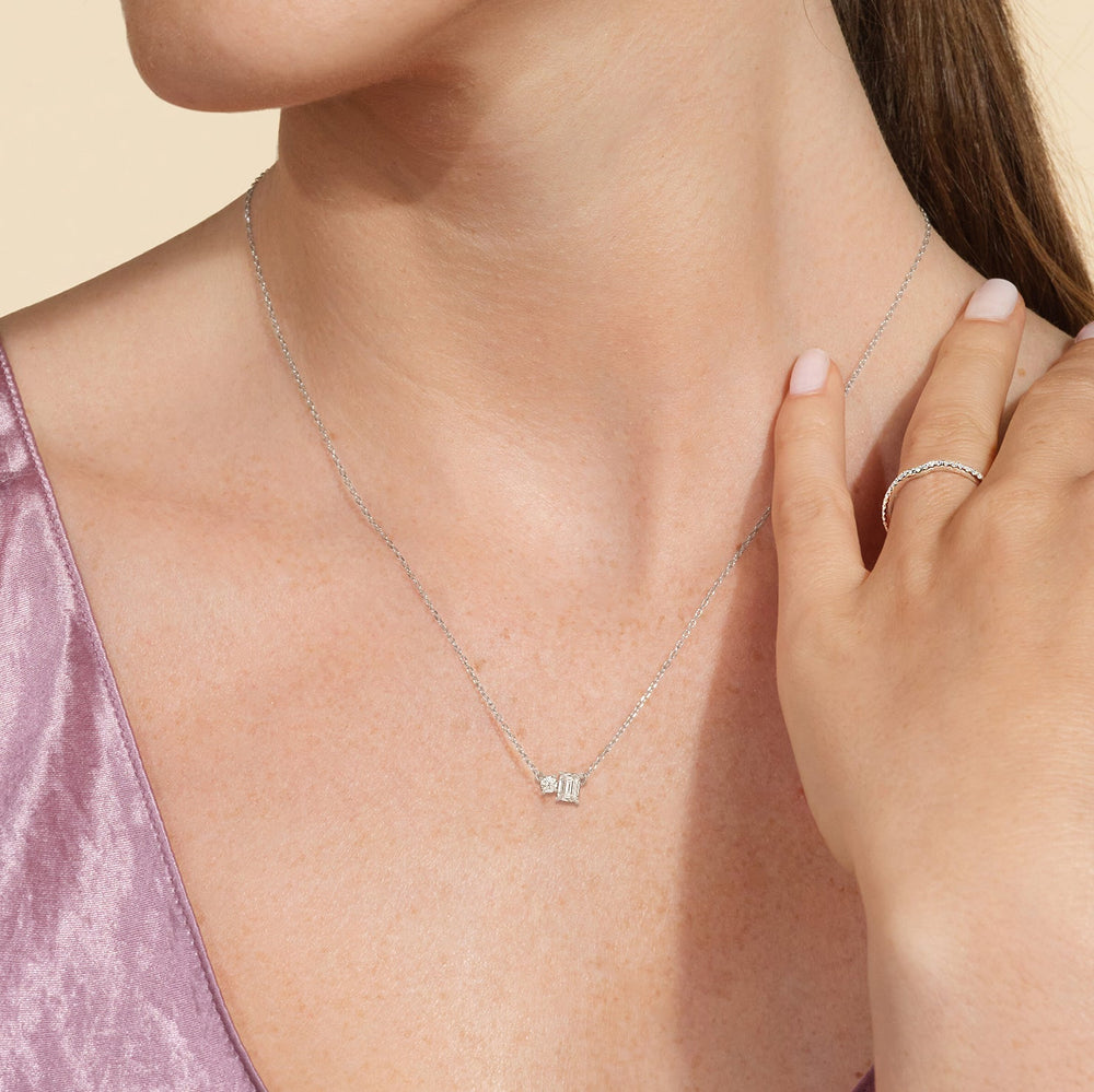 Duet Emerald Necklace with 14KT Rose Gold / Lab / 1/2 Cut Diamond in 14KT Rose Gold / Lab / 1/2 view 3
