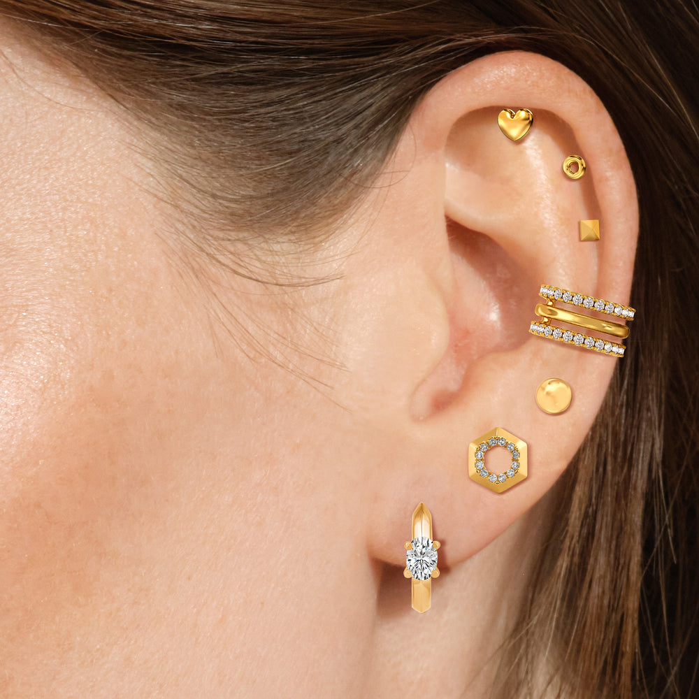 Hexagon Shape Diamond Accent Earrings with 14KT Yellow Gold / Lab / 1/8 Cut Diamond in 14KT Yellow Gold / Lab / 1/8 view 3
