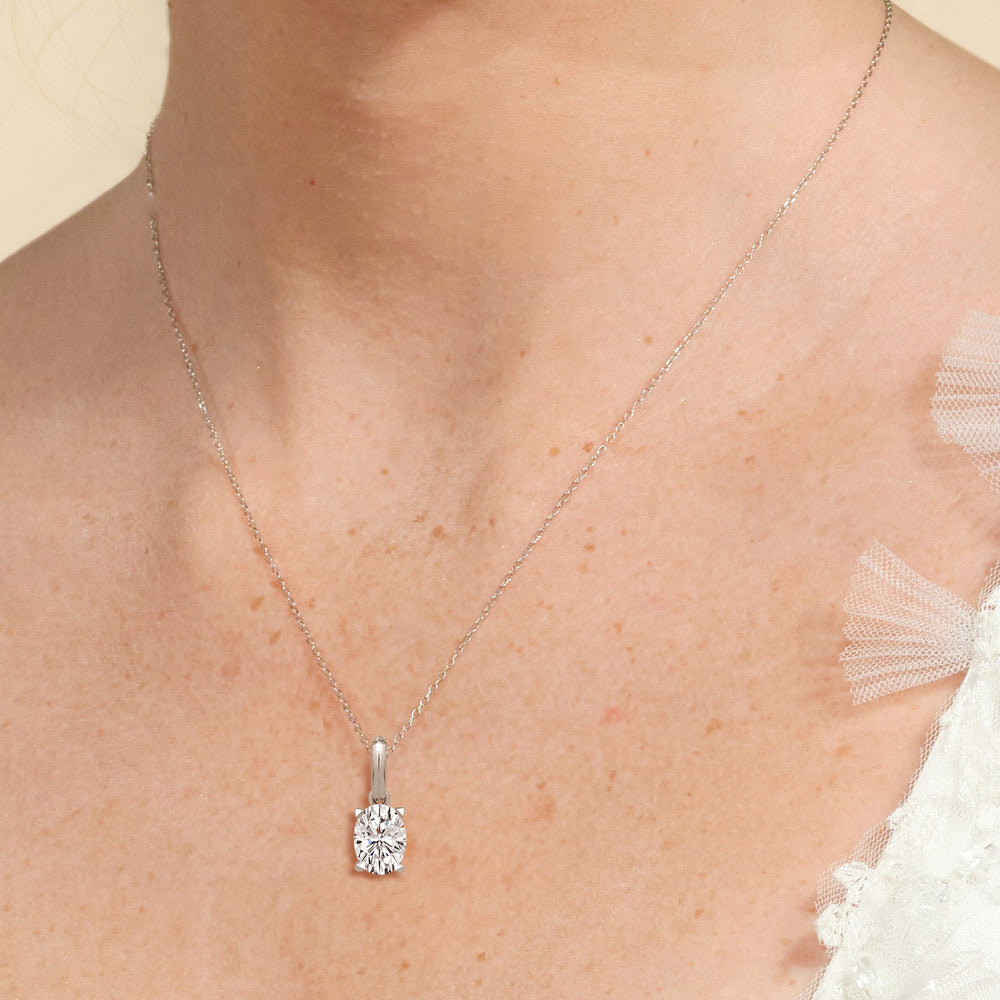 Knife-Edge Bale Oval Lab Created Diamond Solitaire Pendant with 14KT White Gold / Lab / 2 Cut Diamond in 14KT White Gold / Lab / 2 view 2
