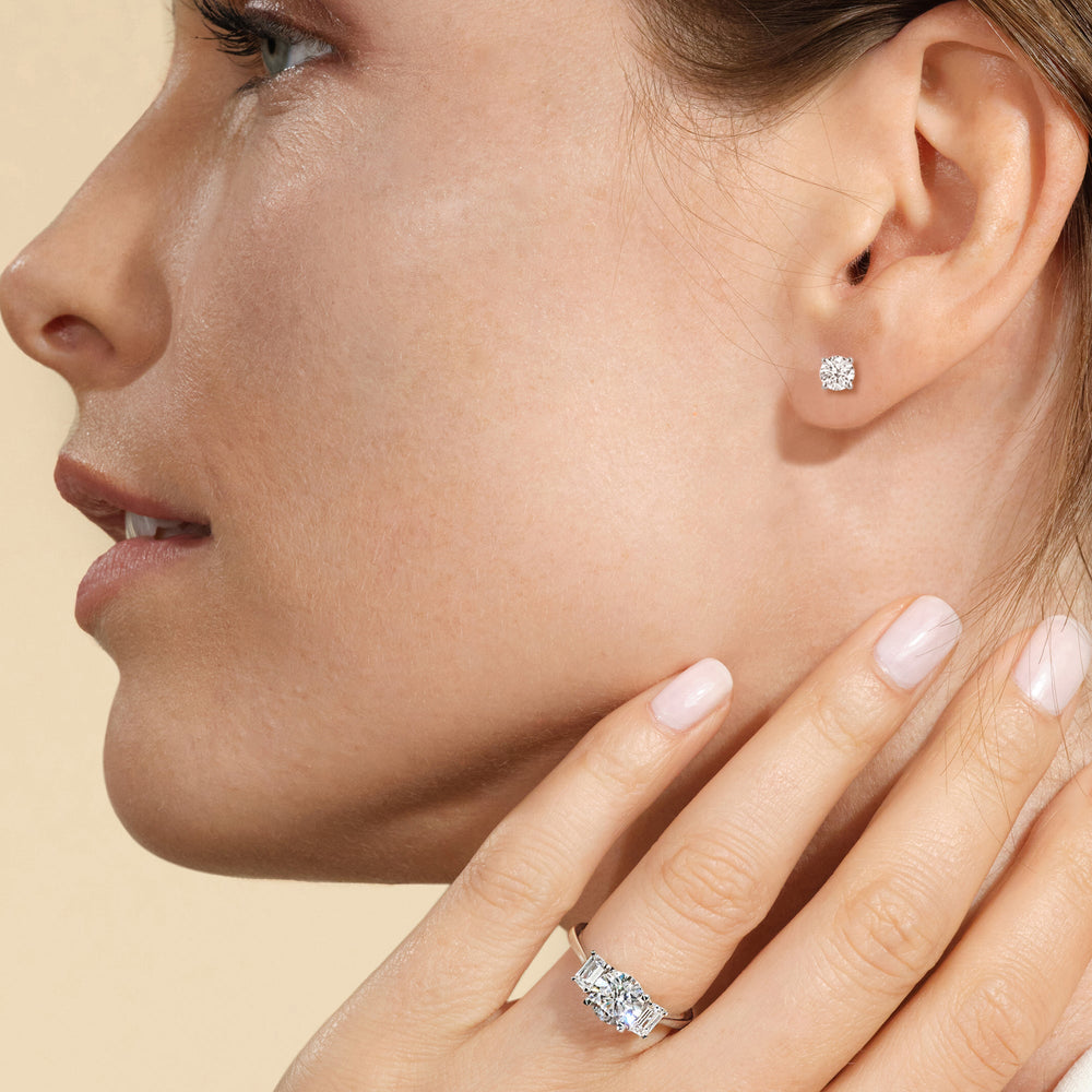 Classic Round Diamond Four Prong Stud Earrings (F/G VS+) with 14KT White Gold / Lab / 1 1/2 Cut Diamond in 14KT White Gold / Lab / 1 1/2 view 2
