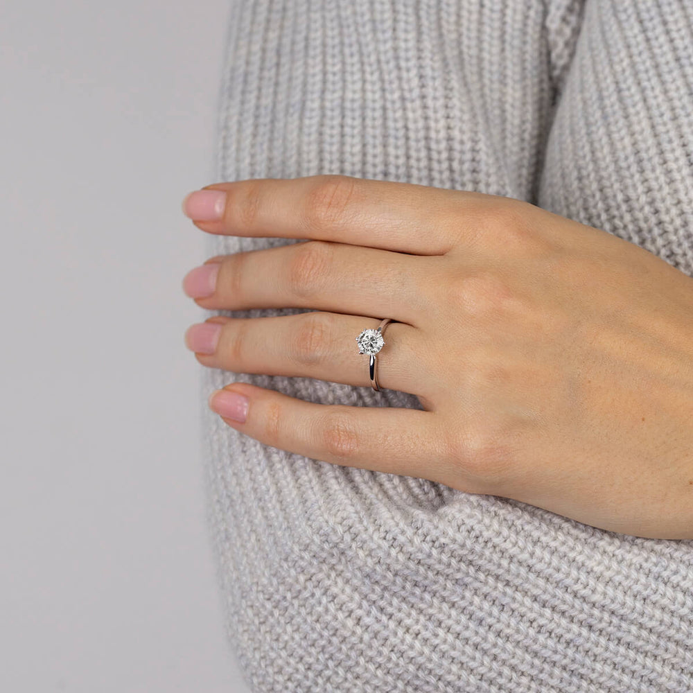 Model Wearing 2 1/2 cttw Oval Cut Classic Six Prong Solitaire Diamond Engagement Ring view