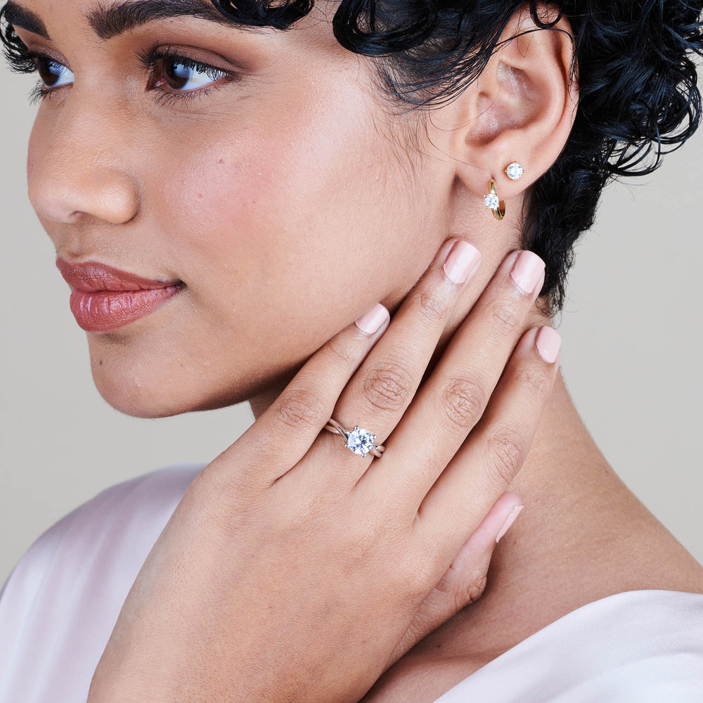 Model Wearing Cathedral Twist Diamond Engagement Ring with Lab Grown Diamond view