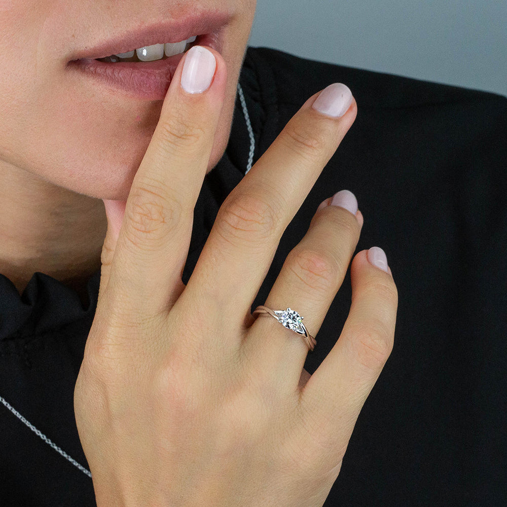 Model Wearing Cathedral Twist Diamond Engagement Ring with Lab Grown Diamond view