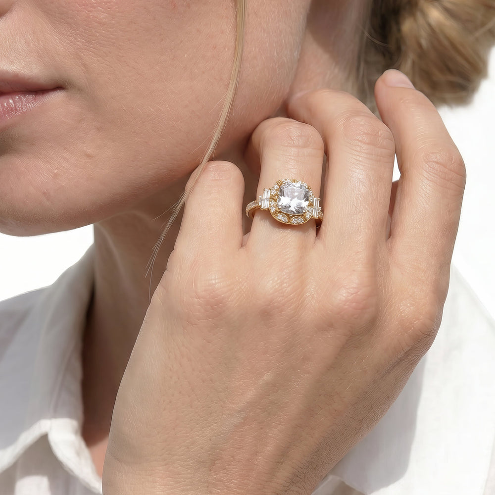 The Crown Ring with Cushion Cut Diamond in 14KT Platinum view 3
