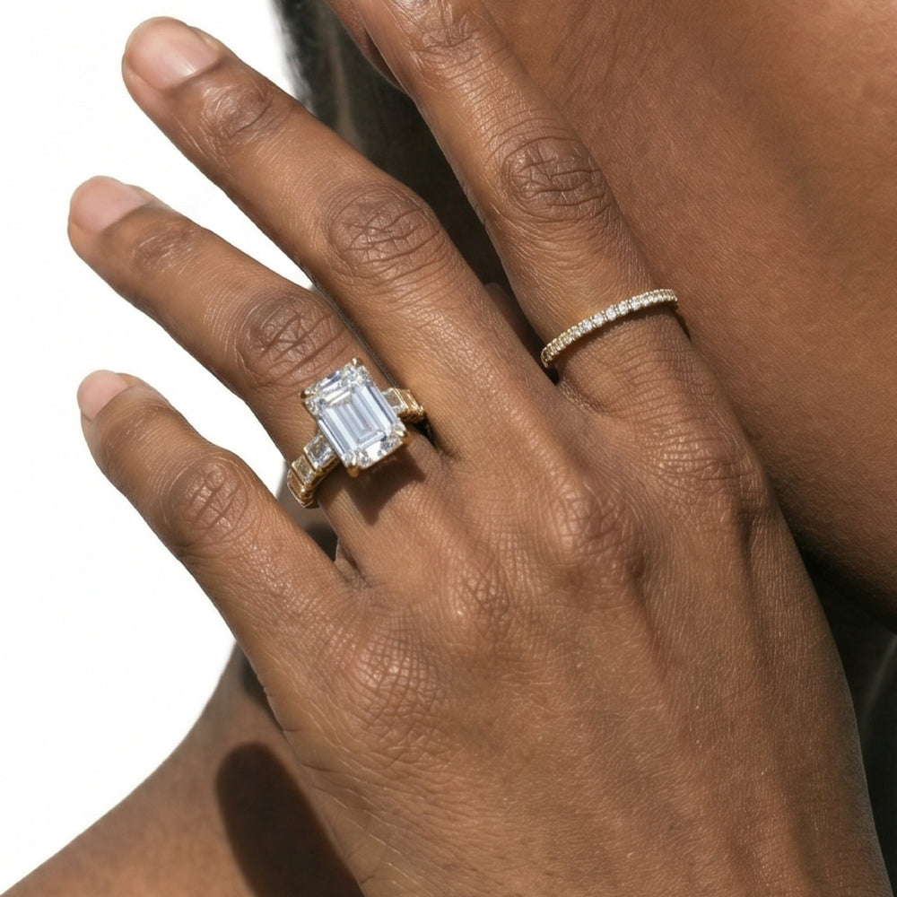 Elegance Two Row Baguette Studded Engagement Ring with Princess Cut Diamond in 14KT Yellow Gold view 4
