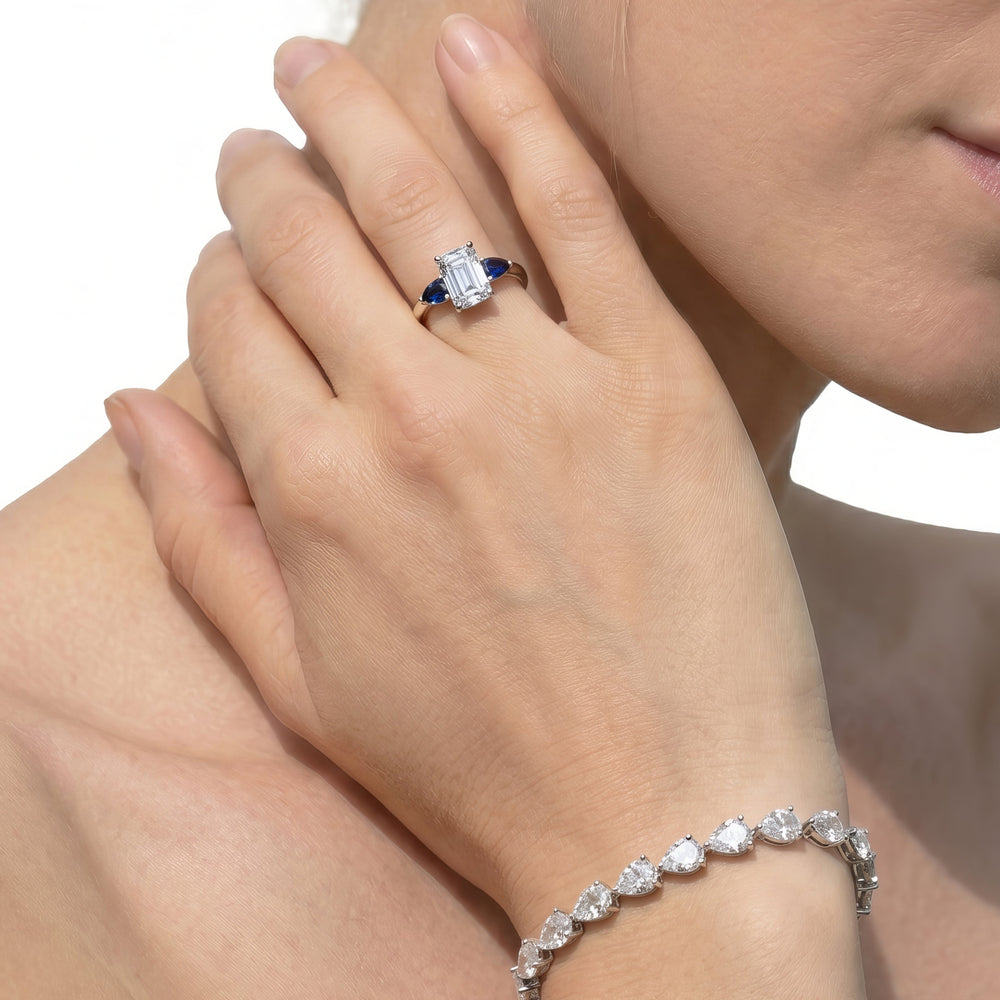 Iris Three Stone Engagement Ring with Round Cut Diamond in 14KT Yellow Gold view 3
