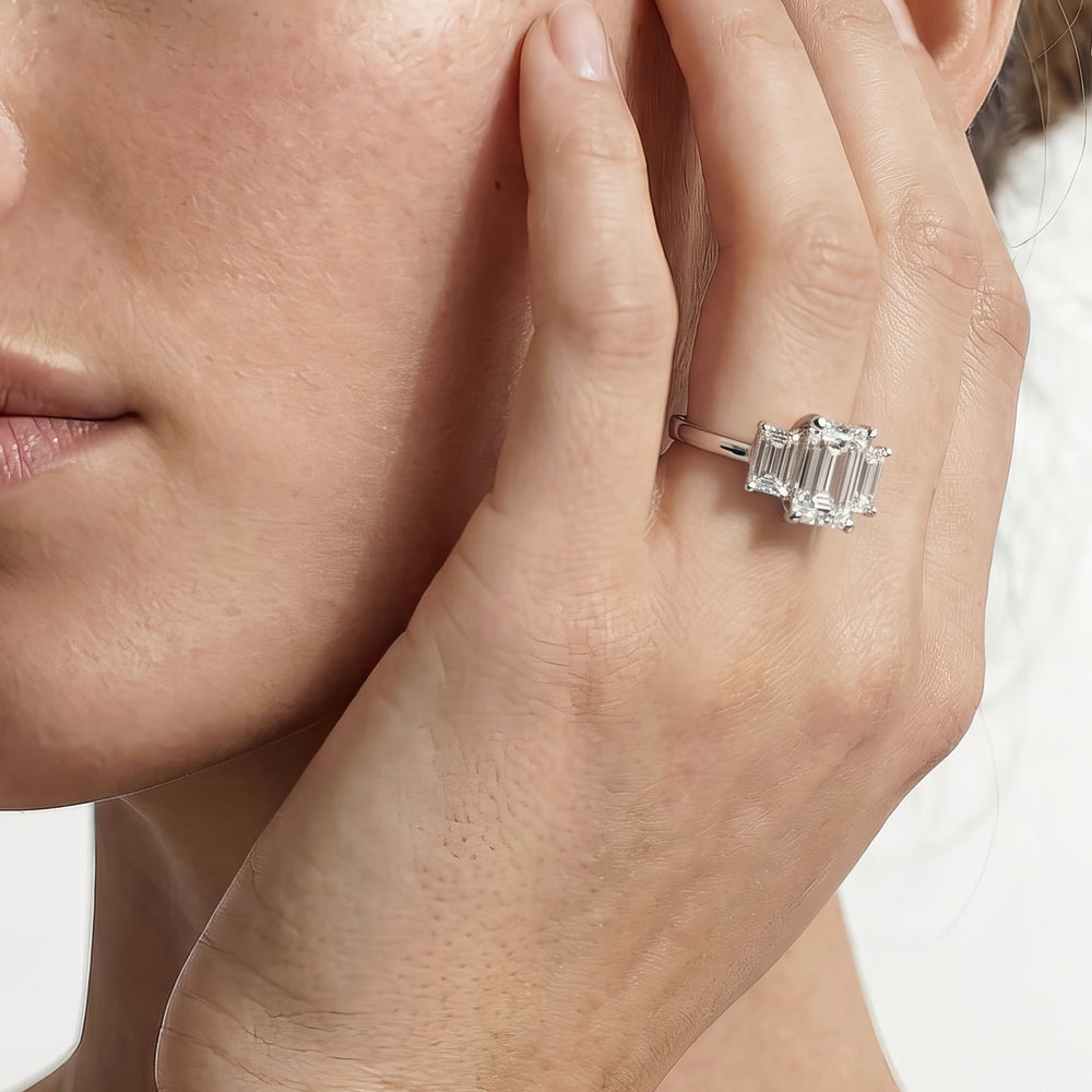Radiant Cut Three Stone Hidden Accent Bridge Classic Diamond Engagement Ring with Lab Grown Diamond in 14KT Rose Gold view 3
