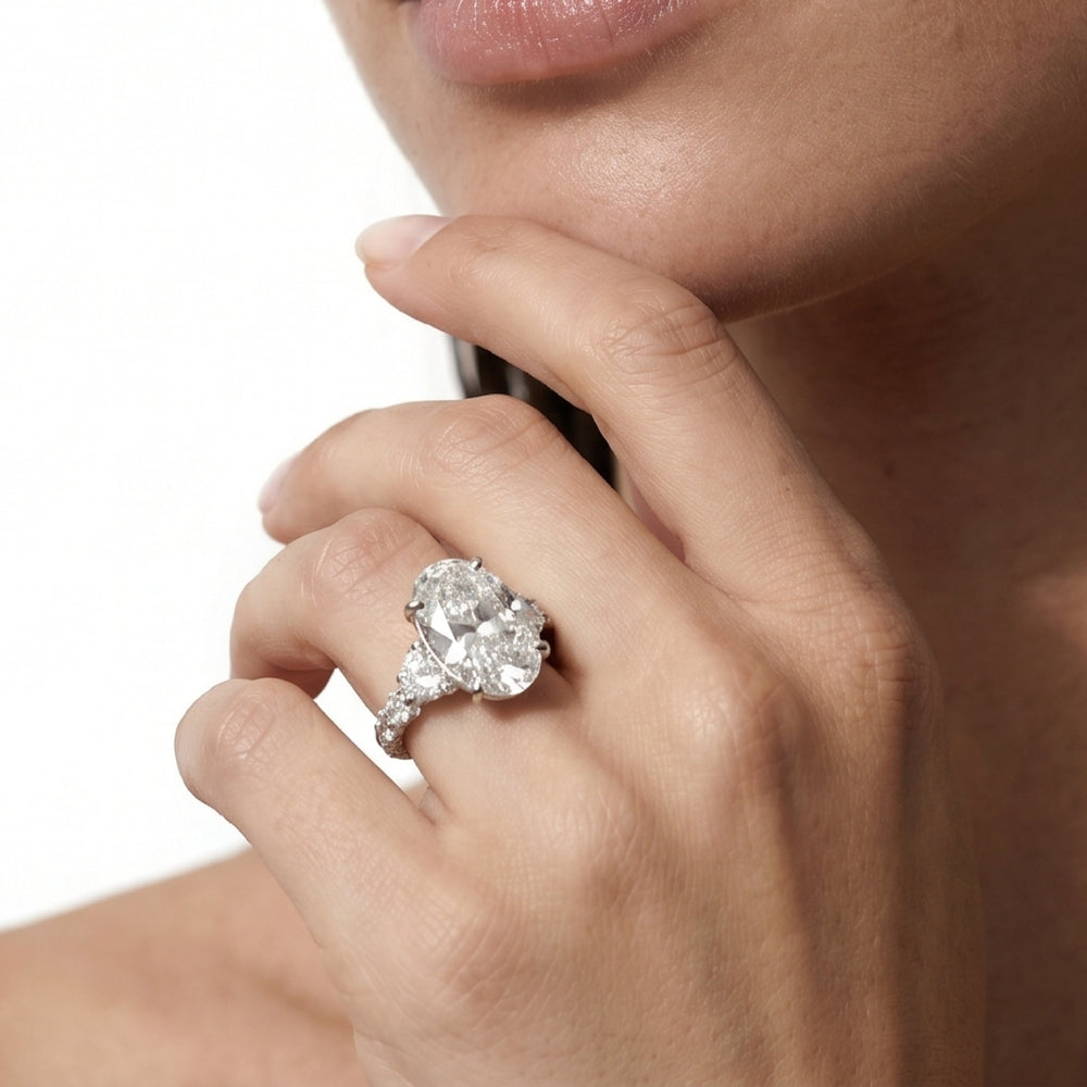 Round Cut The Fulton Three Stone Half Moon Ring with Lab Grown Diamond in 14KT Platinum view 3
