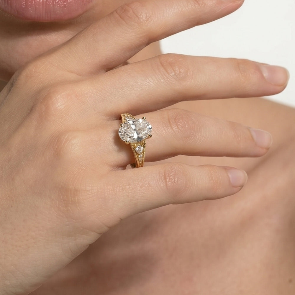 Emerald Cut Heirloom Milgrain Diamond Engagement Ring with Lab Grown Diamond in 14KT Platinum view 2
