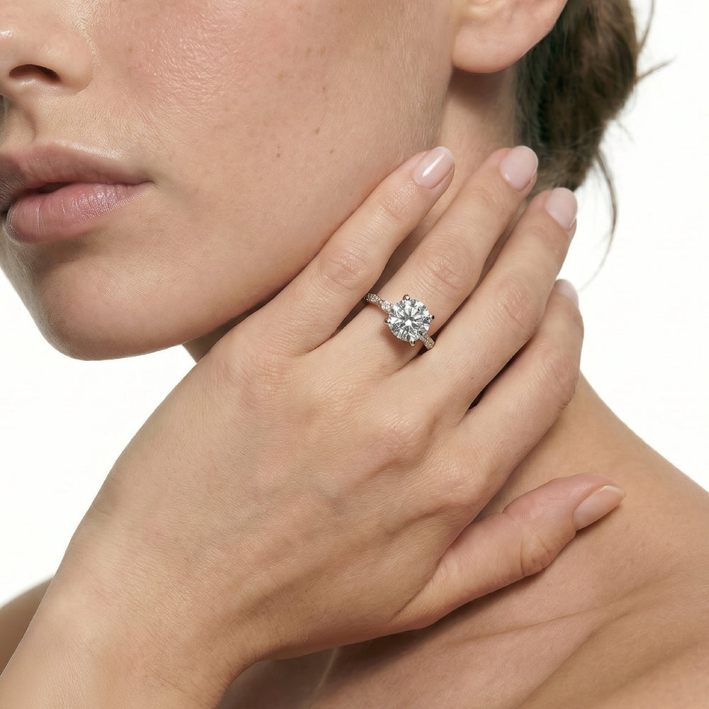 Oval Cut Modern East West Hidden Halo Engagement Ring with Lab Grown Diamond in 14KT Rose Gold view 2
