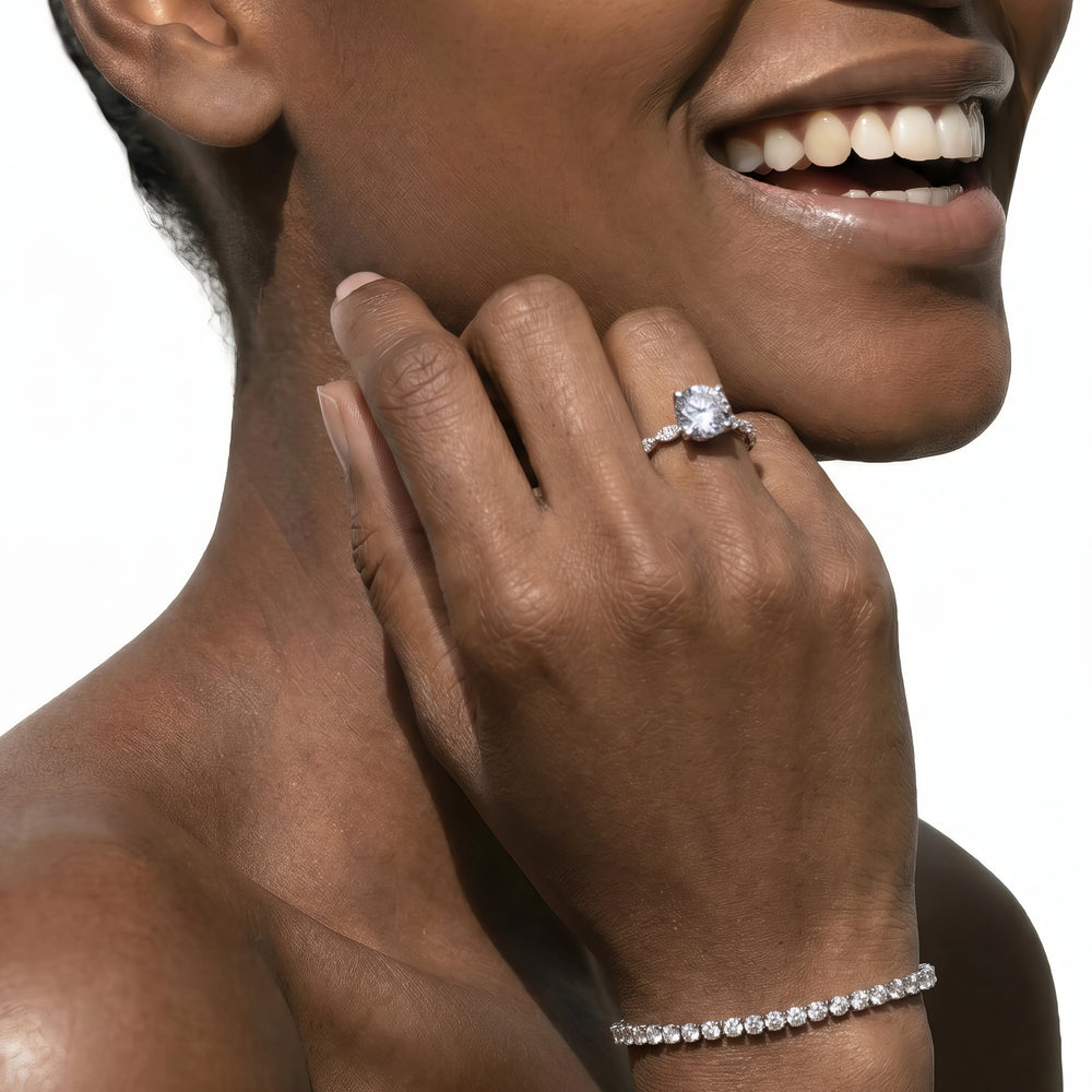 Cushion Cut Modern East West Hidden Halo Engagement Ring with Lab Grown Diamond in 14KT Rose Gold view 3
