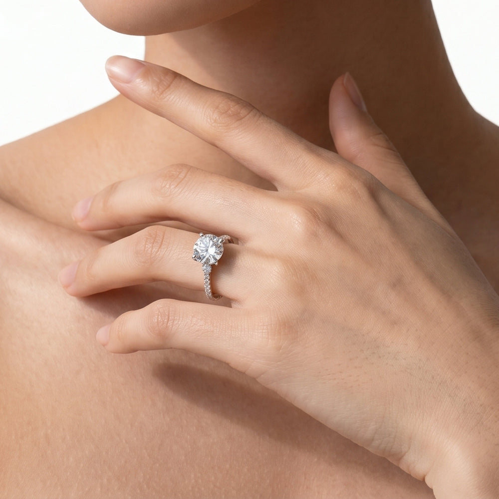 Asscher Cut Pave Love Knot Diamond Engagement Ring with Lab Grown Diamond in 14KT Platinum view 2
