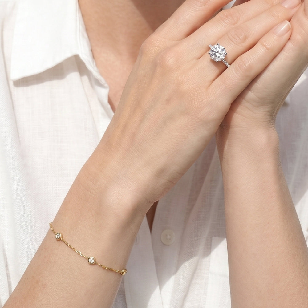 Round Cut Pave Love Knot Diamond Engagement Ring with Lab Grown Diamond in 14KT Yellow Gold view 5
