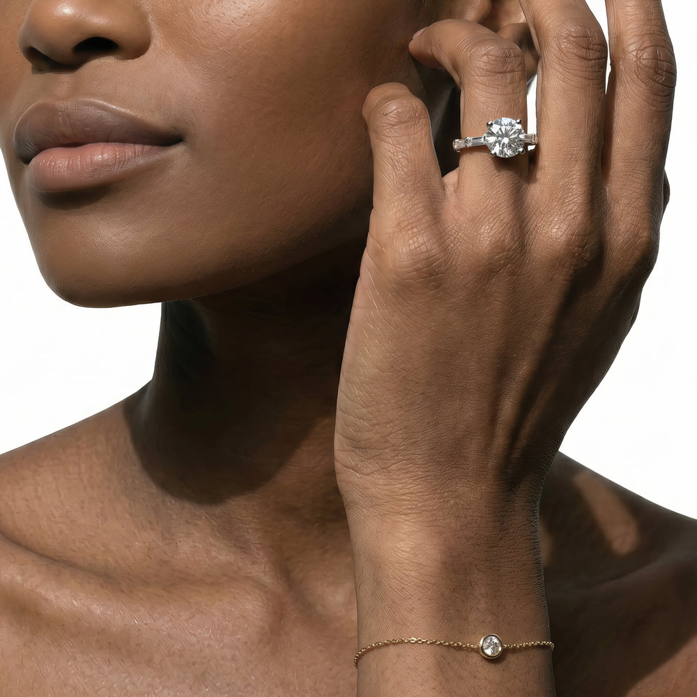 Oval Cut Petite Baguette Studded Engagement Ring with Lab Grown Diamond in 14KT Rose Gold view 2
