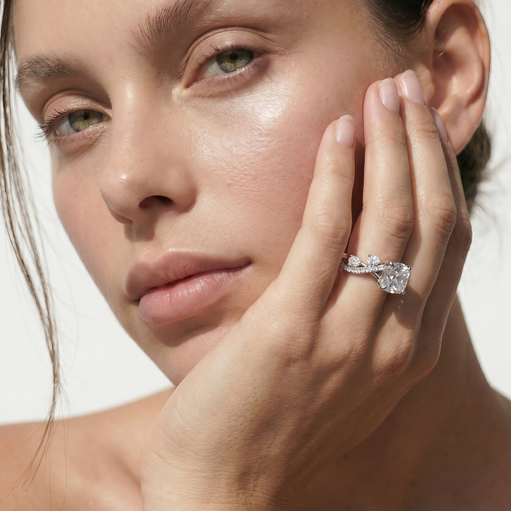 Regal Vine Engagement Ring with Cushion Cut Diamond in 14KT Platinum view 2
