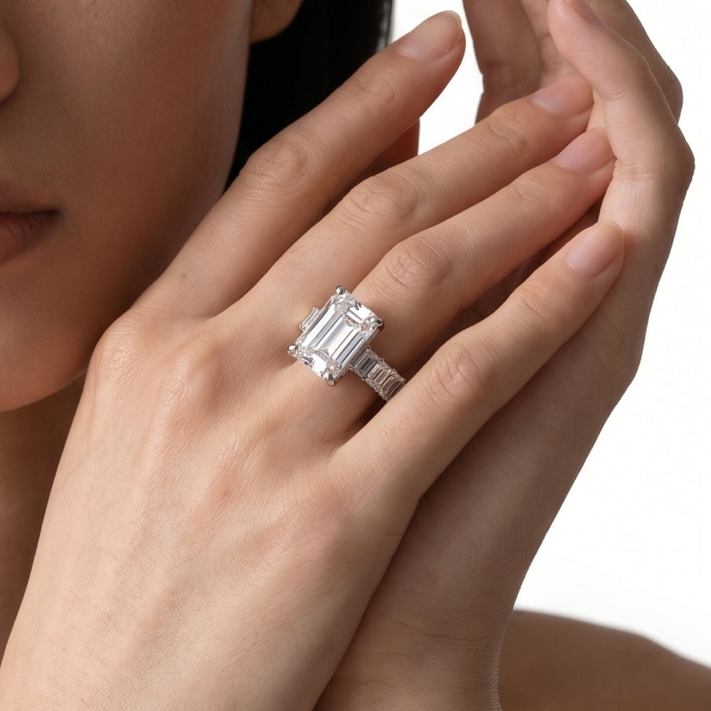 The Roosevelt Emerald Ring with Oval Cut Diamond in 14KT Rose Gold view 3
