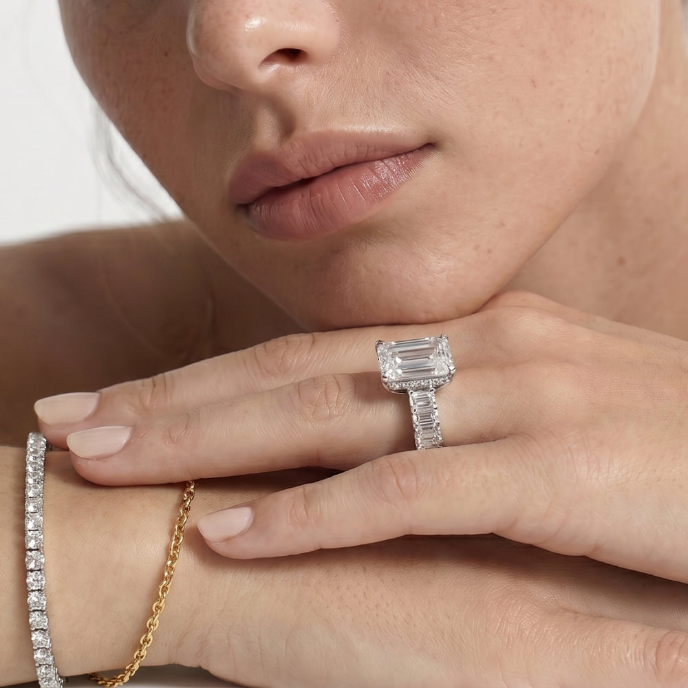 The Roosevelt Emerald Ring with Emerald Cut Diamond in 14KT Platinum view 4
