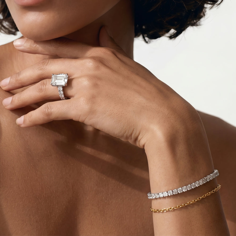 The Roosevelt Emerald Ring with Emerald Cut Diamond in 14KT Yellow Gold view 5
