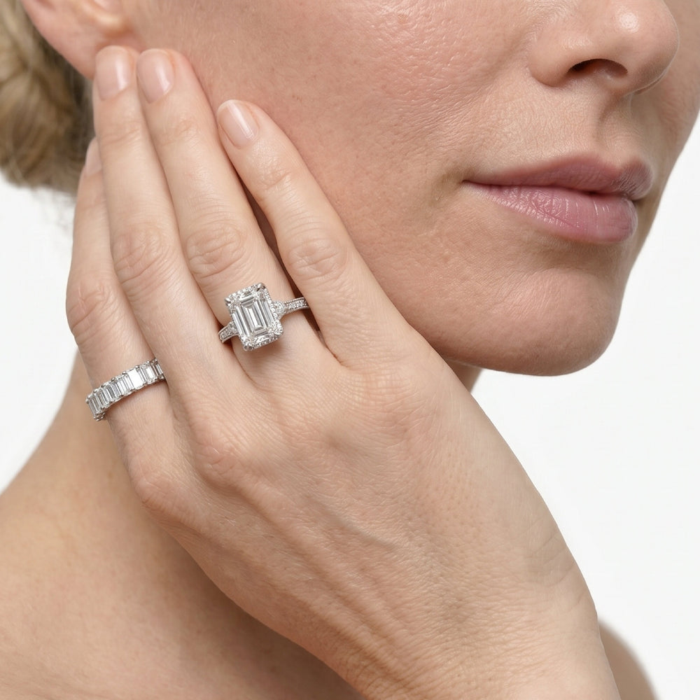 The Seraphine Trillion Three Stone Ring with Elongated Cushion Cut Diamond in 14KT Platinum view 5
