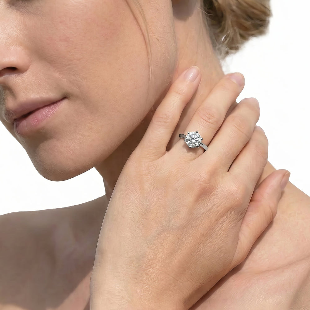 Cushion Cut Six Prong Cathedral Basket Engagement Ring with Lab Grown Diamond in 14KT Platinum view 2
