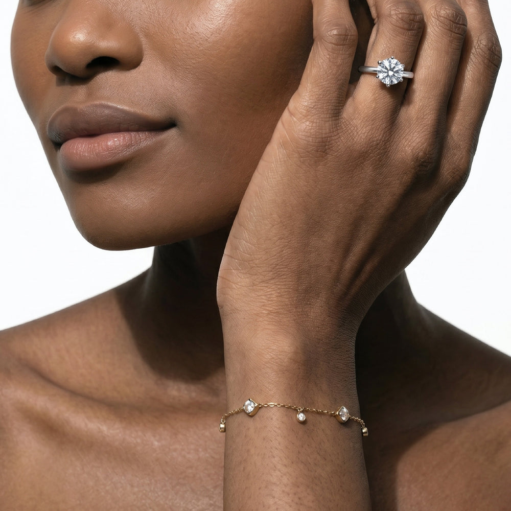 Round Cut Six Prong Cathedral Basket Engagement Ring with Lab Grown Diamond in 14KT Yellow Gold view 3
