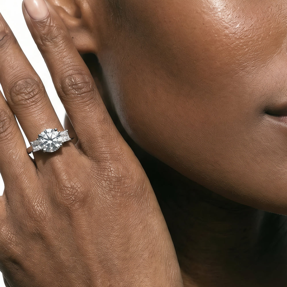 Round Cut Three Stone Kite Gallery Classic Engagement Ring with Lab Grown Diamond in 14KT Platinum view 2
