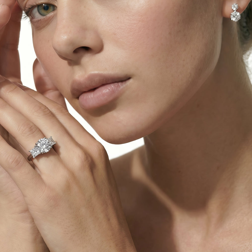 Round Cut Three Stone Kite Gallery Classic Engagement Ring with Lab Grown Diamond in 14KT Platinum view 3

