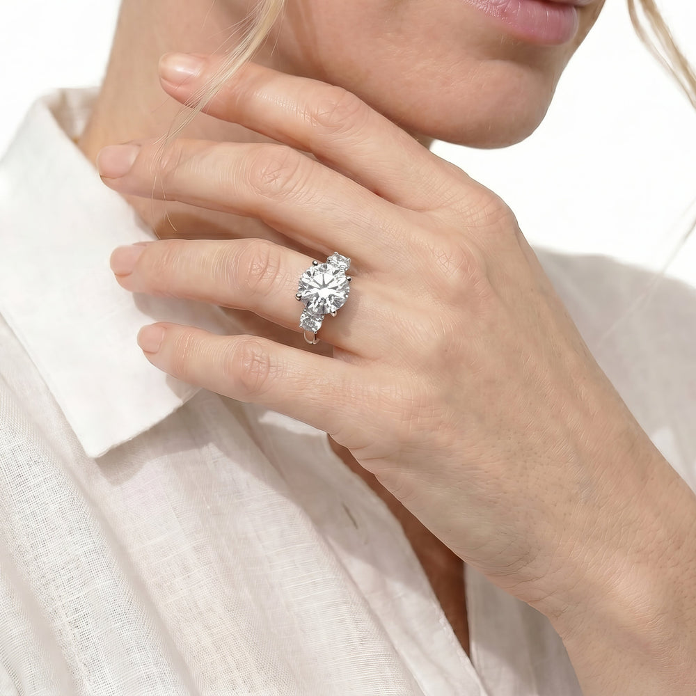 Emerald Cut Trellis Basket Side Stone Engagement Ring with Lab Grown Diamond in 14KT Yellow Gold view 2
