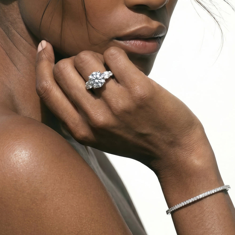 Emerald Cut Trellis Basket Side Stone Engagement Ring with Lab Grown Diamond in 14KT Rose Gold view 3
