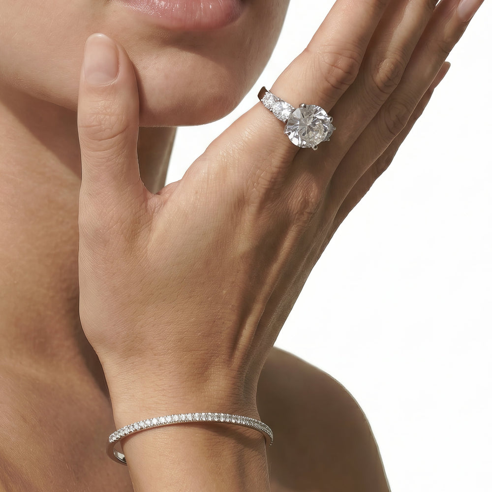 Cushion Cut Trellis Basket Side Stone Engagement Ring with Lab Grown Diamond in 14KT Yellow Gold view 4
