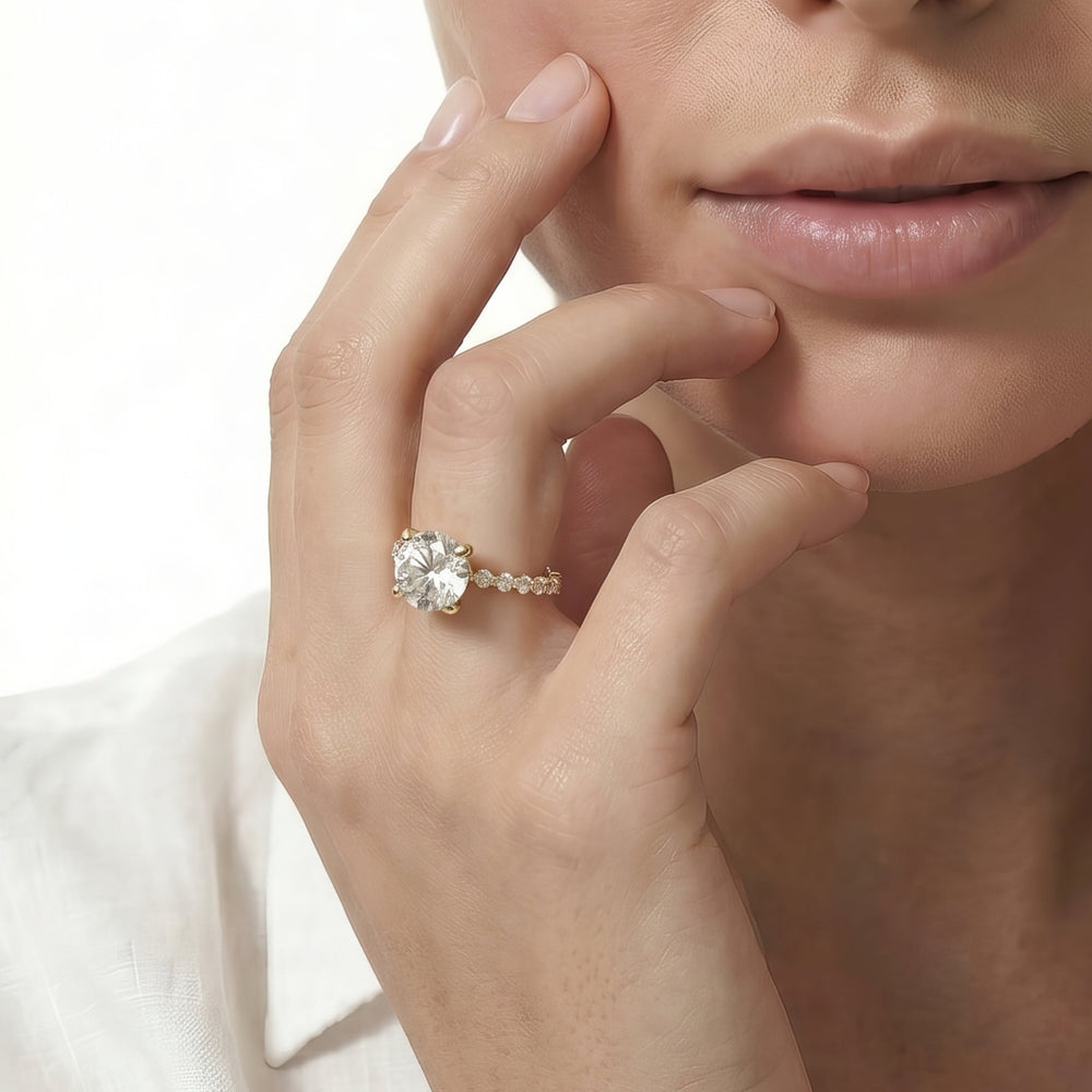 Princess Cut Under Bezeled Accent Diamond Engagement Ring with Lab Grown Diamond in 14KT Yellow Gold view 2
