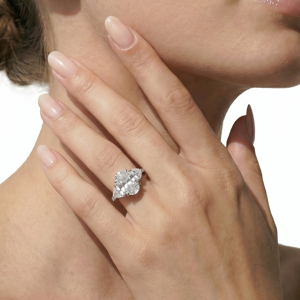 The Windsor Trillion Three Stone Ring with Radiant Cut Diamond in 14KT Platinum view 3
